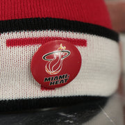 heat pin on the Miami Heat Split Pom Pom Winter Beanie With Heat Pin | Red Winter Beanie