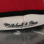 mitchell and ness logo on the Miami Heat Split Pom Pom Winter Beanie With Heat Pin | Red Winter Beanie