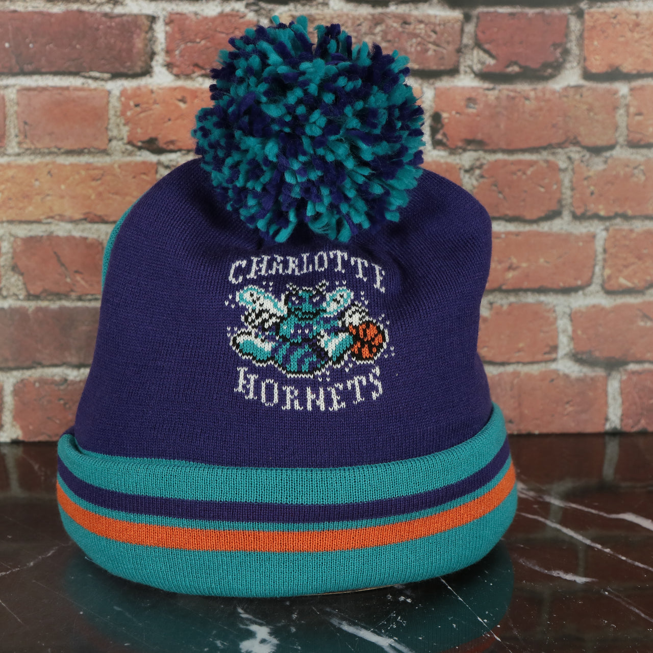 Charlotte Hornets Retro Logo Two Sided Cuffed Winter Beanie | Purple And Light Blue Winter Beanie