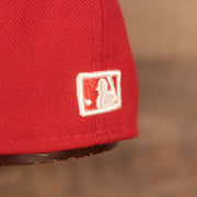 Close up of the back logo on the Philadelphia Phillies Iced Out Side Patch Bell 1776 Gray Bottom 59Fifty Fitted Cap