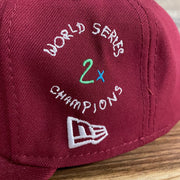 A close up of the World Series Champions side patch on the Philadelphia Phillies Cooperstown “Scribble” Side Patch Gray Bottom 59Fifty Fitted Cap