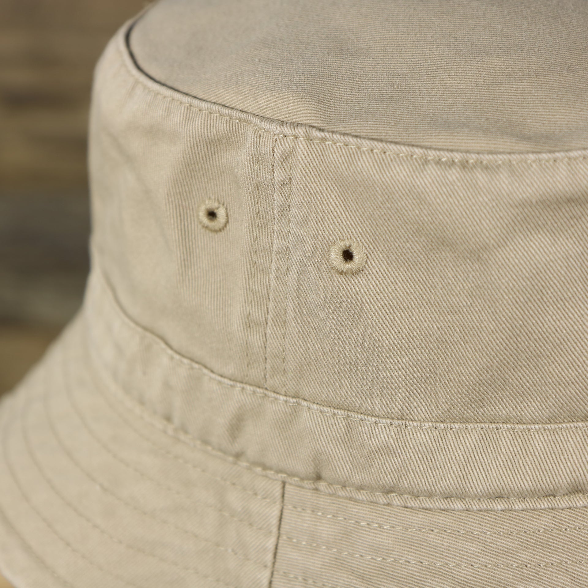 close up back side of the New York Yankees Small Brim Bucket Hat | Khaki Bucket Hat