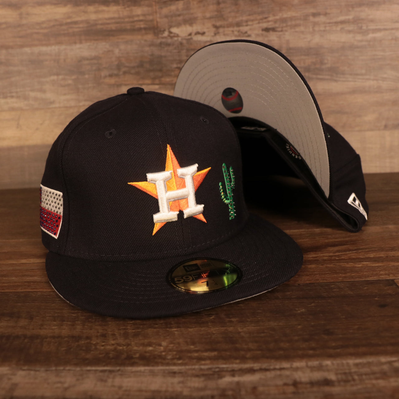 Houston Astros Iced Out Side Patch Cactus Texas Flag Gray Bottom 59Fifty Fitted Cap