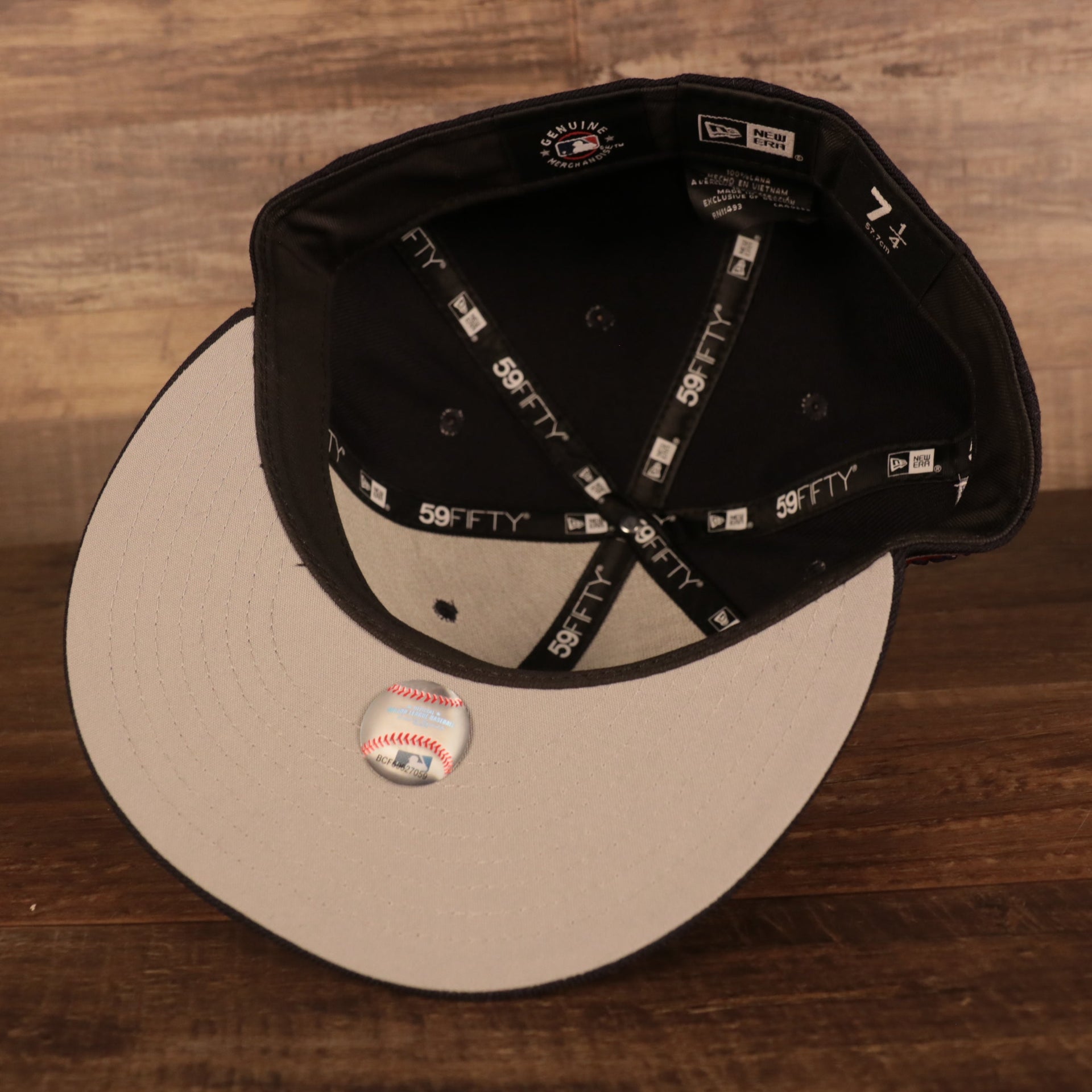 Grey under visor of the Houston Astros Iced Out Side Patch Cactus Texas Flag Gray Bottom 59Fifty Fitted Cap