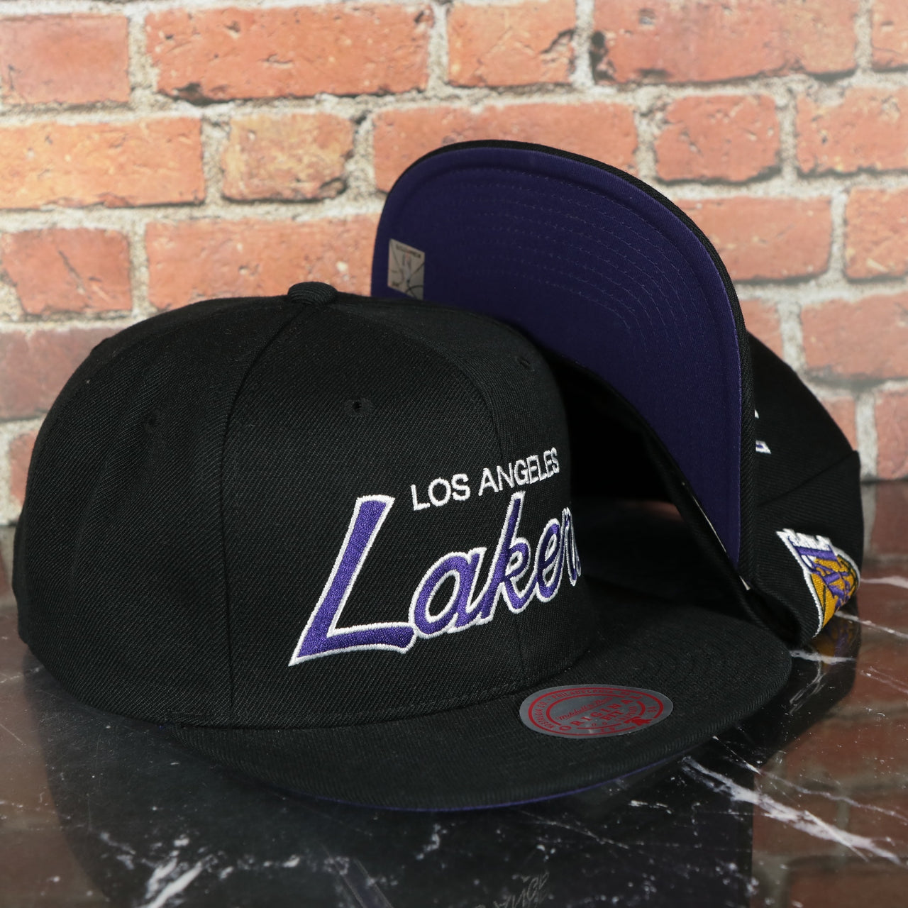 Los Angeles Lakers Vintage Retro NBA Team Script 2.0 Mitchell and Ness Snapback Hat | Black