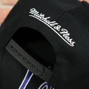 mitchell and ness logo on the Los Angeles Lakers Vintage Retro NBA Team Script 2.0 Mitchell and Ness Snapback Hat | Black