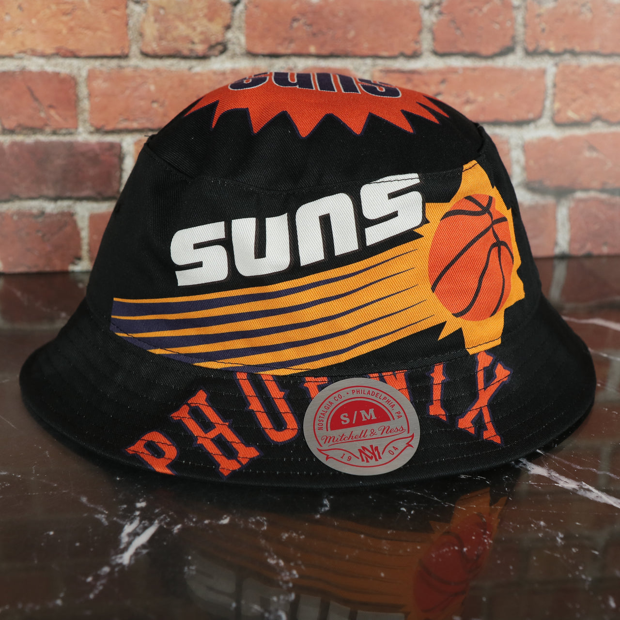 Phoenix Suns All Over Vintage Logo Cut Up Bucket Hat | Black