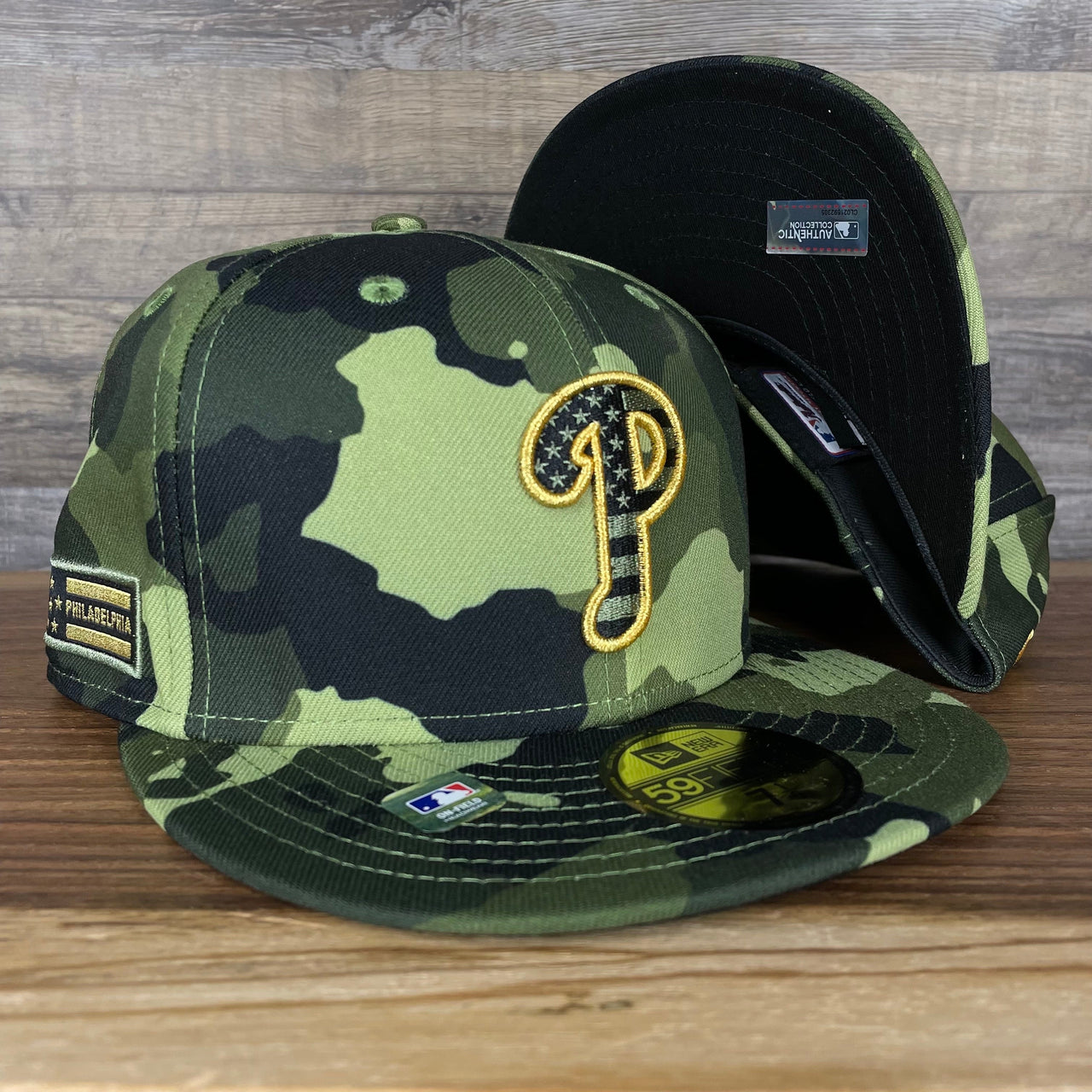 The Philadelphia Phillies 2022 Armed Forces Day / Memorial Day Side Patch 59Fifty Fitted Cap