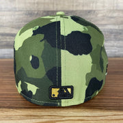 The backside of the New York Yankees 2022 Armed Forces Day / Memorial Day Side Patch 59Fifty Fitted Cap | Camo