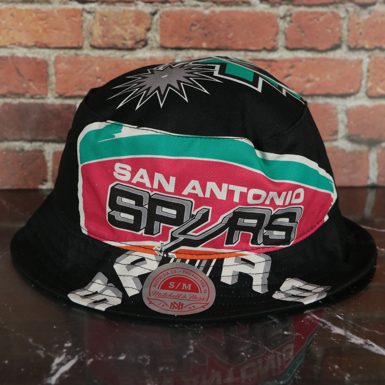 San Antonio Spurs All Over Vintage Logo Cut Up Bucket Hat | Black