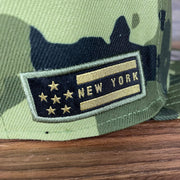 A close up of the stars and stripes on the New York Mets 2022 Armed Forces Day / Memorial Day Side Patch 9Fifty Snapback Cap