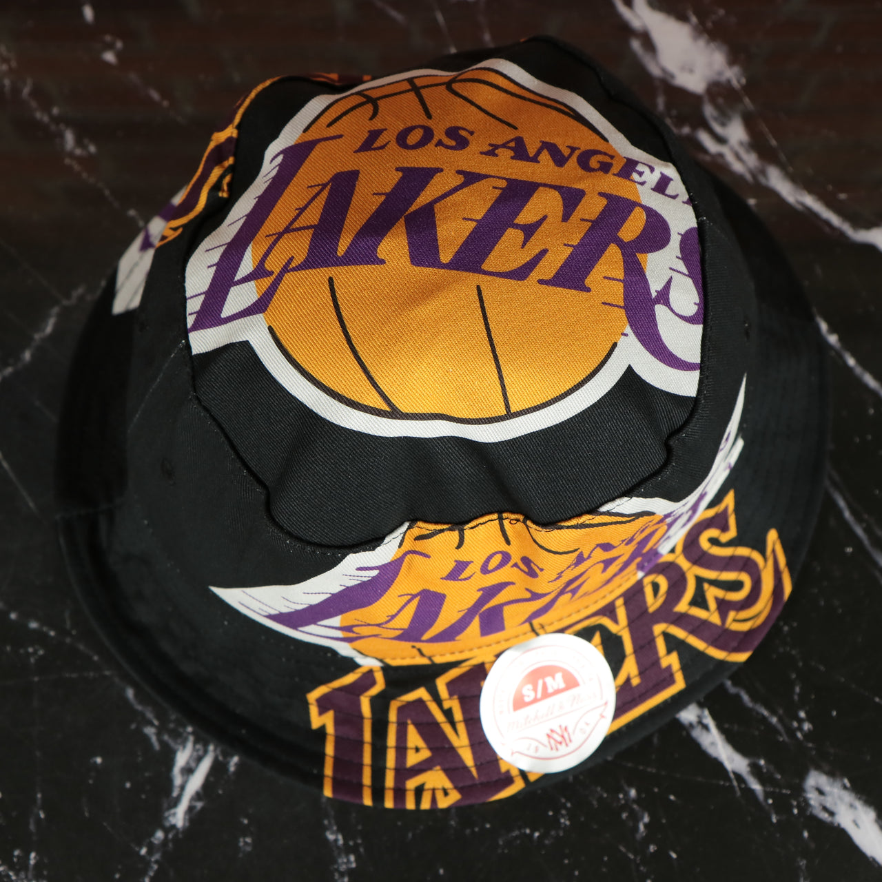 Los Angeles Lakers All Over Vintage Logo Cut Up Bucket Hat | Black