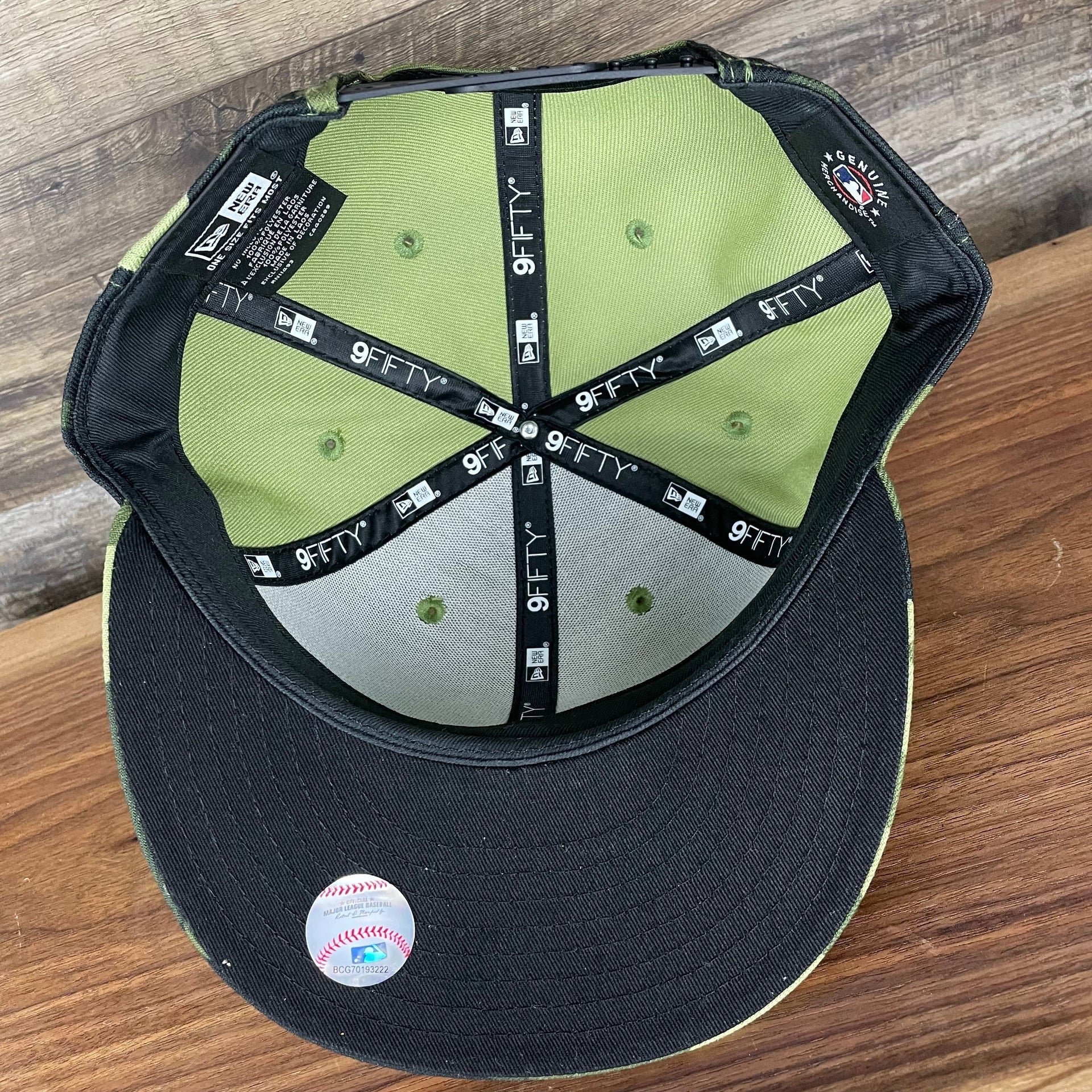 The underside of the Philadelphia Phillies 2022 Armed Forces Day / Memorial Day Side Patch 9Fifty Snapback