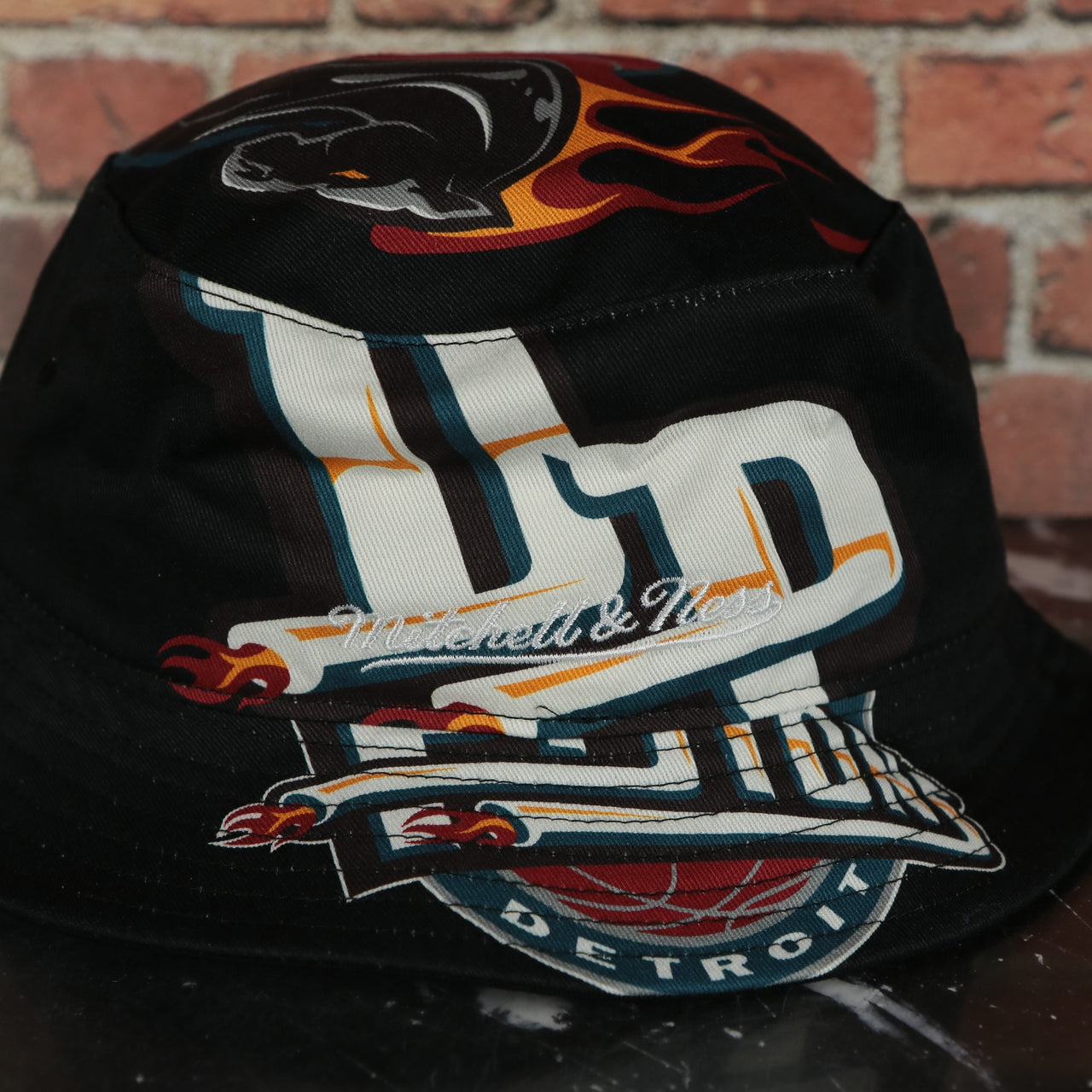 Detroit Pistons All Over Vintage Logo Cut Up Bucket Hat | Black