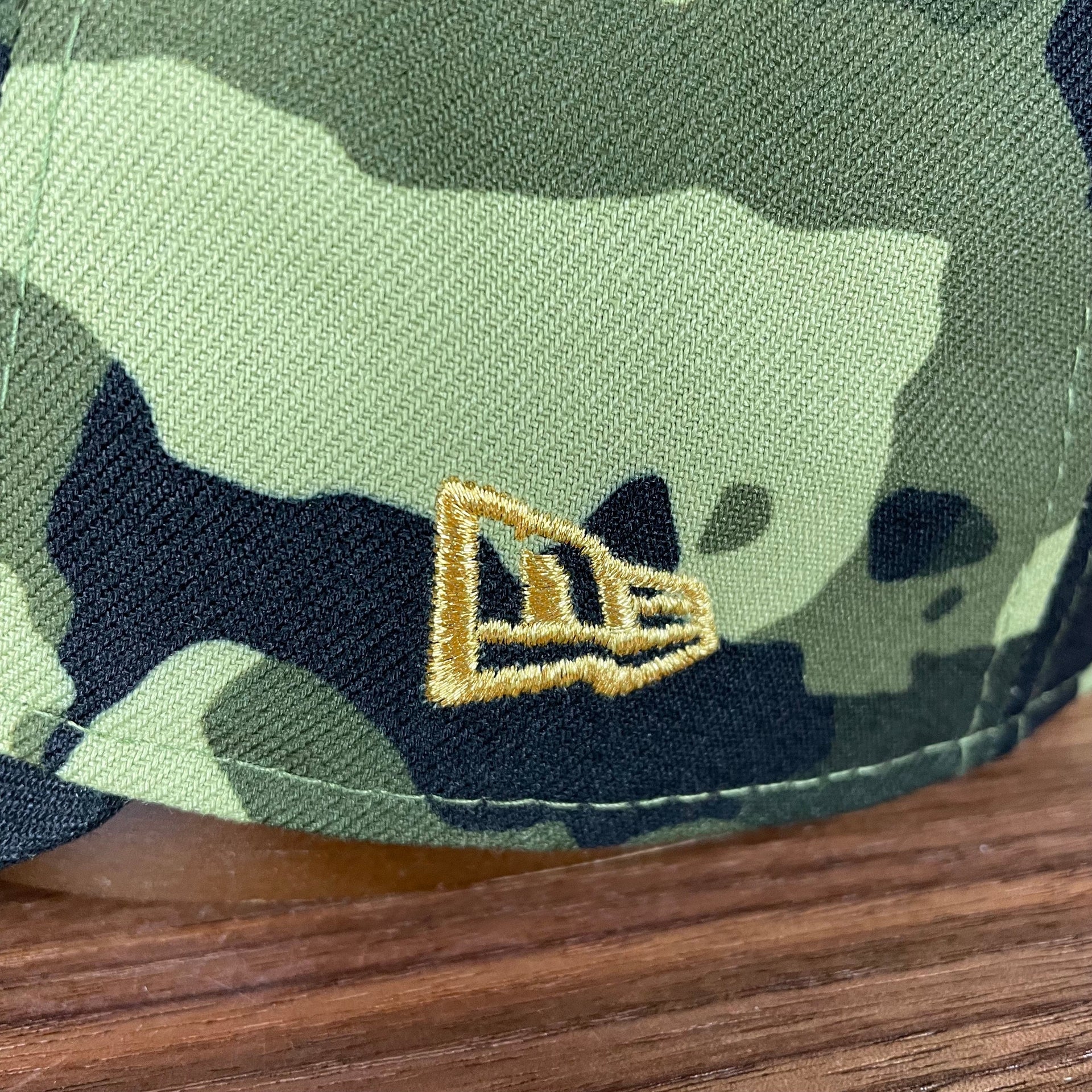 A close up of the new era logo on the New York Yankees 2022 Armed Forces Day / Memorial Day Side Patch 9Twenty Dad Hat