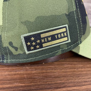 A close up of the stars and stripes side patch on the New York Yankees 2022 Armed Forces Day / Memorial Day Side Patch 9Twenty Dad Hat