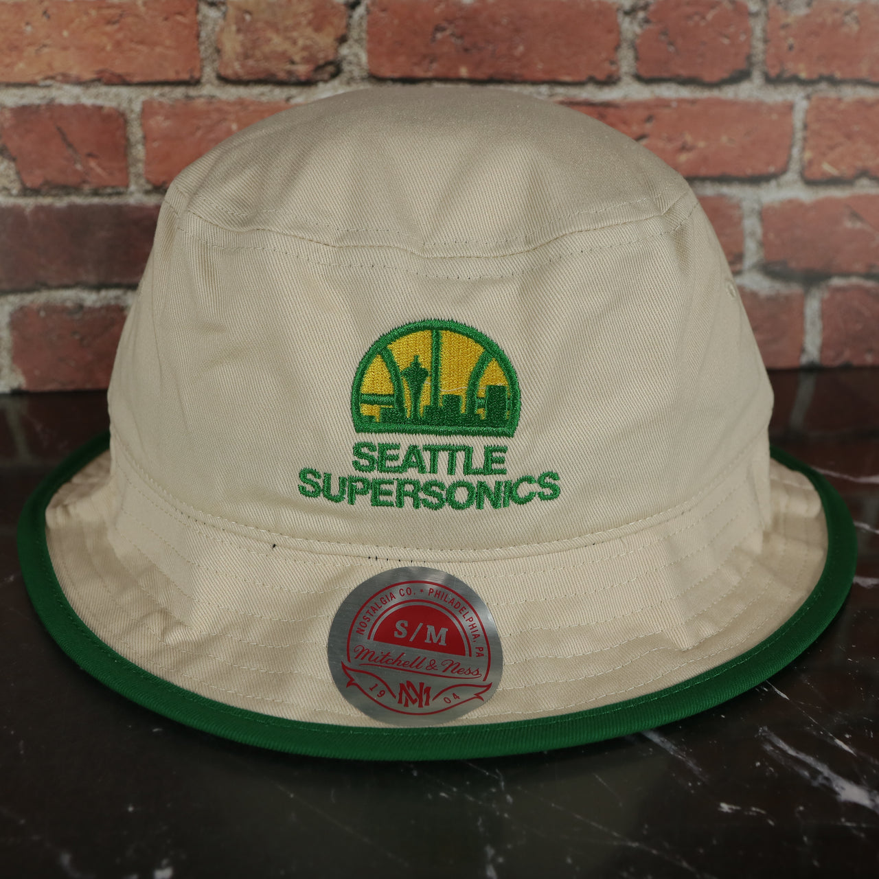 Seattle Supersonics Hardwood Classics Vintage Logo Off White Bucket Hat
