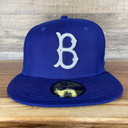 The front of the Brooklyn Dodgers Cooperstown 5950 Day Side Patch Green Bottom 59Fifty Fitted Cap