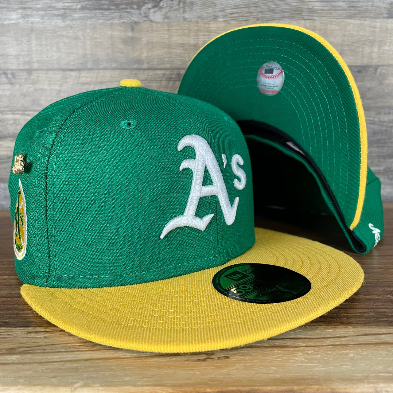 The Oakland Athletics Cooperstown 5950 Day Side Patch Green Bottom 59Fifty Fitted Cap
