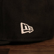 new era logo on the Philadelphia Phillies White Logo Black Bottom Black 59Fifty Fitted Cap | Youth
