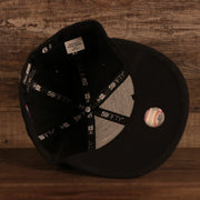 new era taping on the Philadelphia Phillies White Logo Black Bottom Black 59Fifty Fitted Cap | Youth