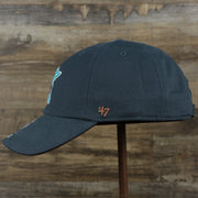 The wearer's left on the Cooperstown Houston Astros Cooperstown Collection Side Patch Leather Brown Undervisor Dad Hat | Vintage Navy Dad Hat
