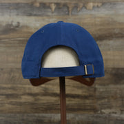 The backside of the Cooperstown Brooklyn Dodgers Cooperstown Collection Side Patch Leather Brown Undervisor Dad Hat | Vintage Royal Blue Dad Hat