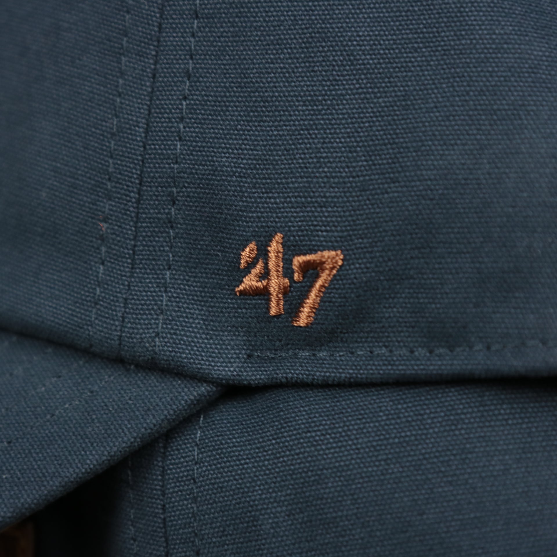 The 47 Brand Logo on the Cooperstown Houston Astros Cooperstown Collection Side Patch Leather Brown Undervisor Dad Hat | Vintage Navy Dad Hat