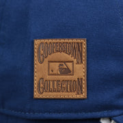 The Cooperstow Collection Leather Patch on the Cooperstown Brooklyn Dodgers Cooperstown Collection Side Patch Leather Brown Undervisor Dad Hat | Vintage Royal Blue Dad Hat