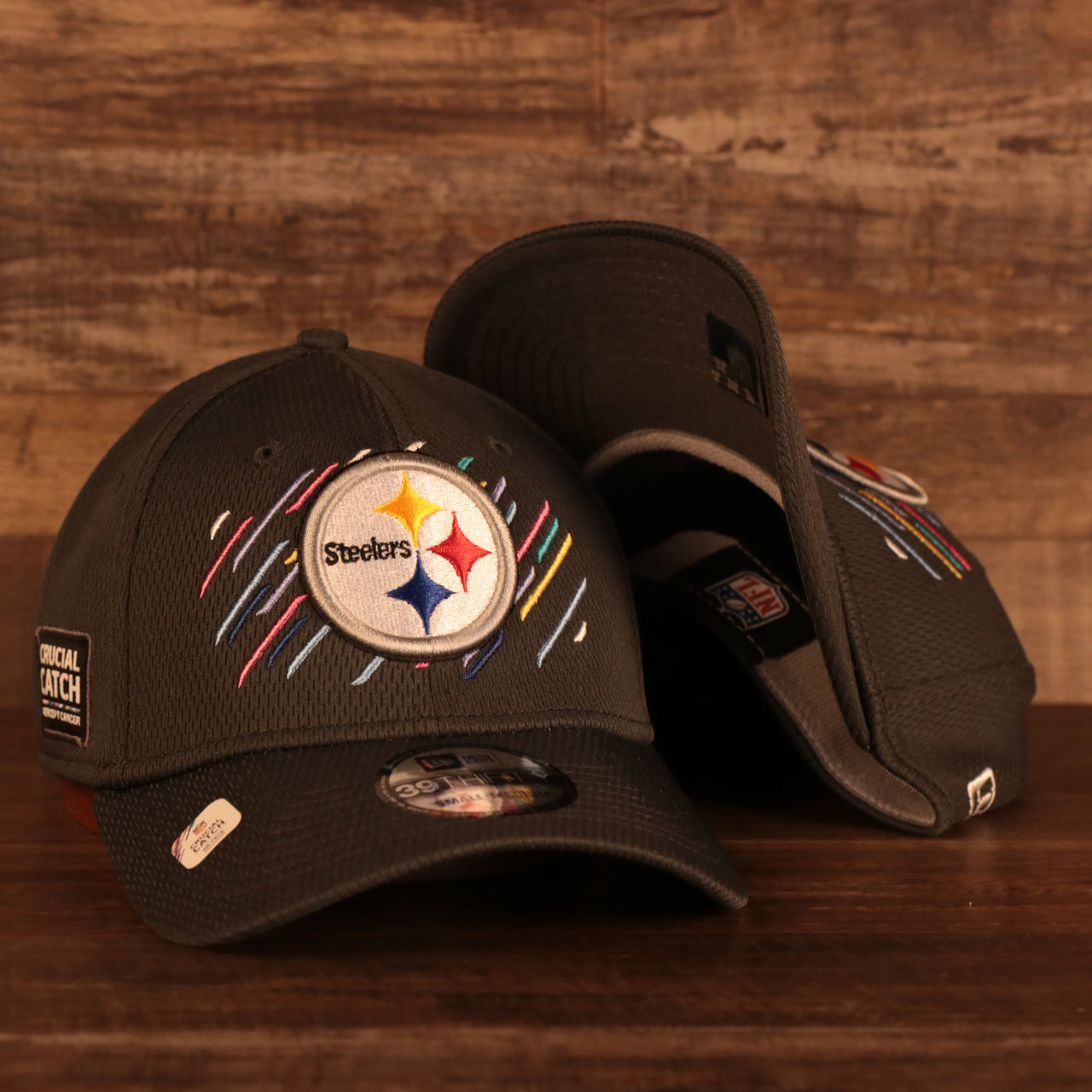 Pittsburgh Steelers NFL 2021 Crucial Catch Cancer Awareness 39Thirty Stretch Fit Cap