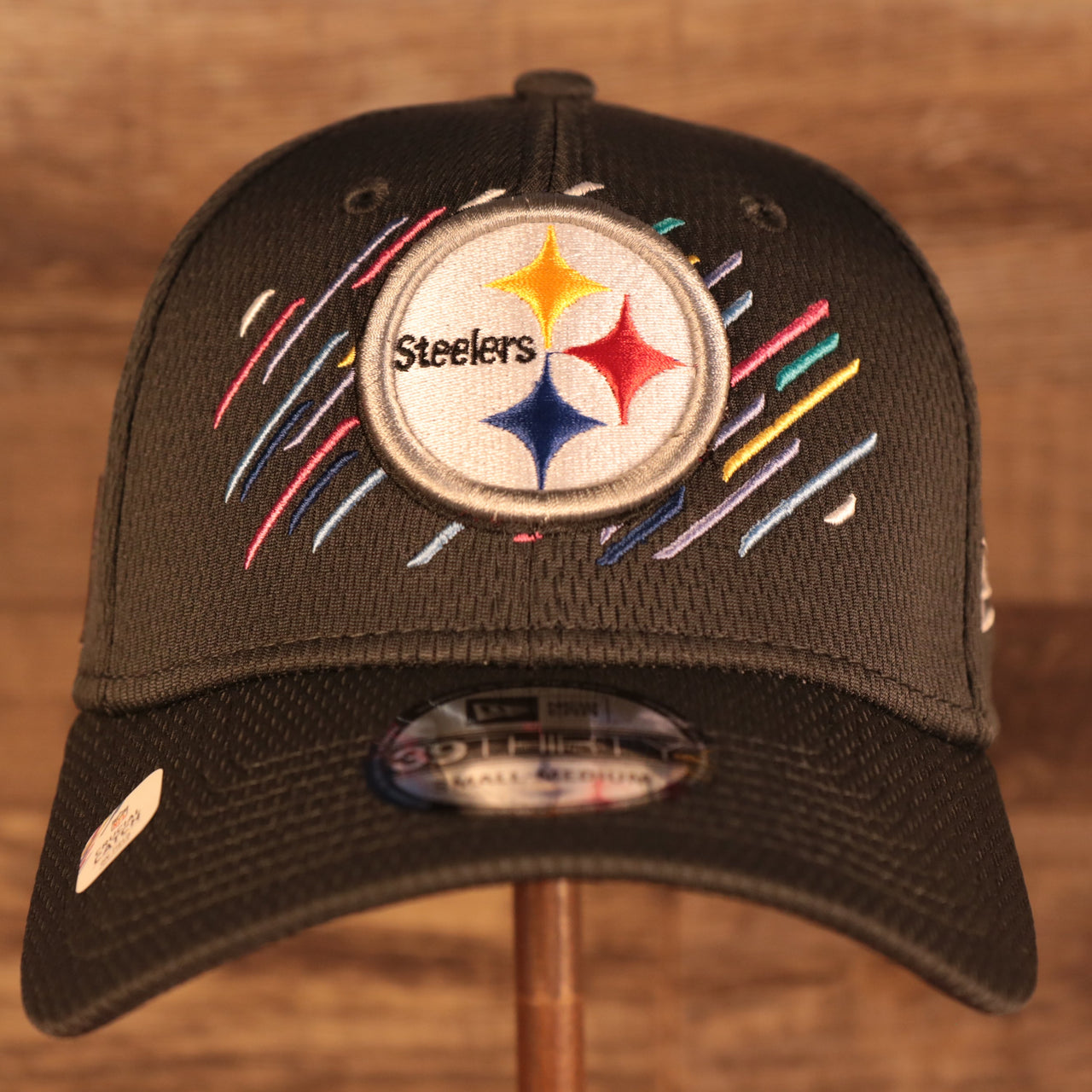 Pittsburgh Steelers NFL 2021 Crucial Catch Cancer Awareness 39Thirty Stretch Fit Cap