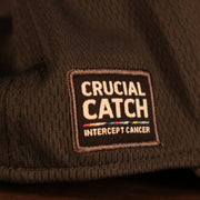 Close up of the Crucial Catch Side Patch on the Pittsburgh Steelers NFL 2021 Crucial Catch Cancer Awareness 39Thirty Stretch Fit Cap