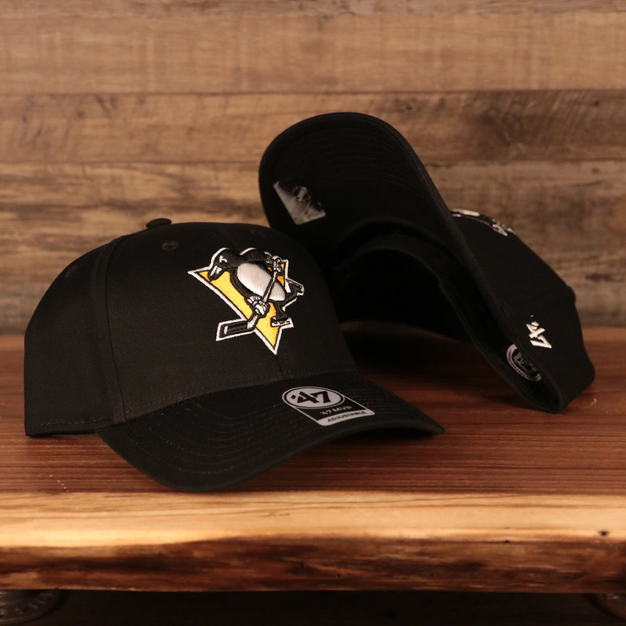 47 BRAND | PITTSBURGH PENGUINS | PENGUIN TRIANGLE PATCH FRONT | MVP | DAD HAT | BLACK | OSFM