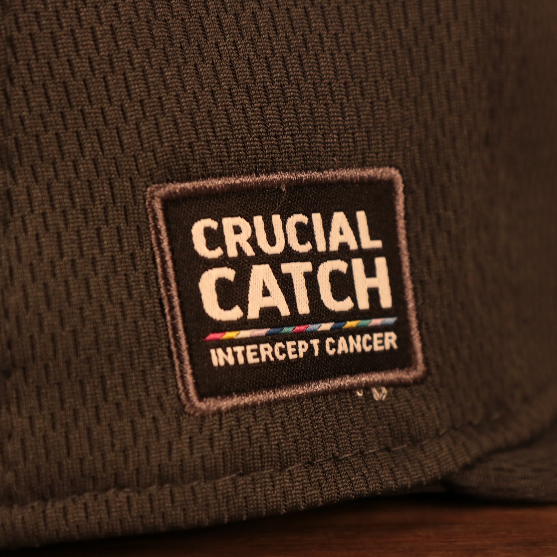Close up of Crucial Catch Side Patch on Pittsburgh Steelers NFL 2021 Crucial Catch Breast Cancer Awareness 9Fifty Snapback Hat
