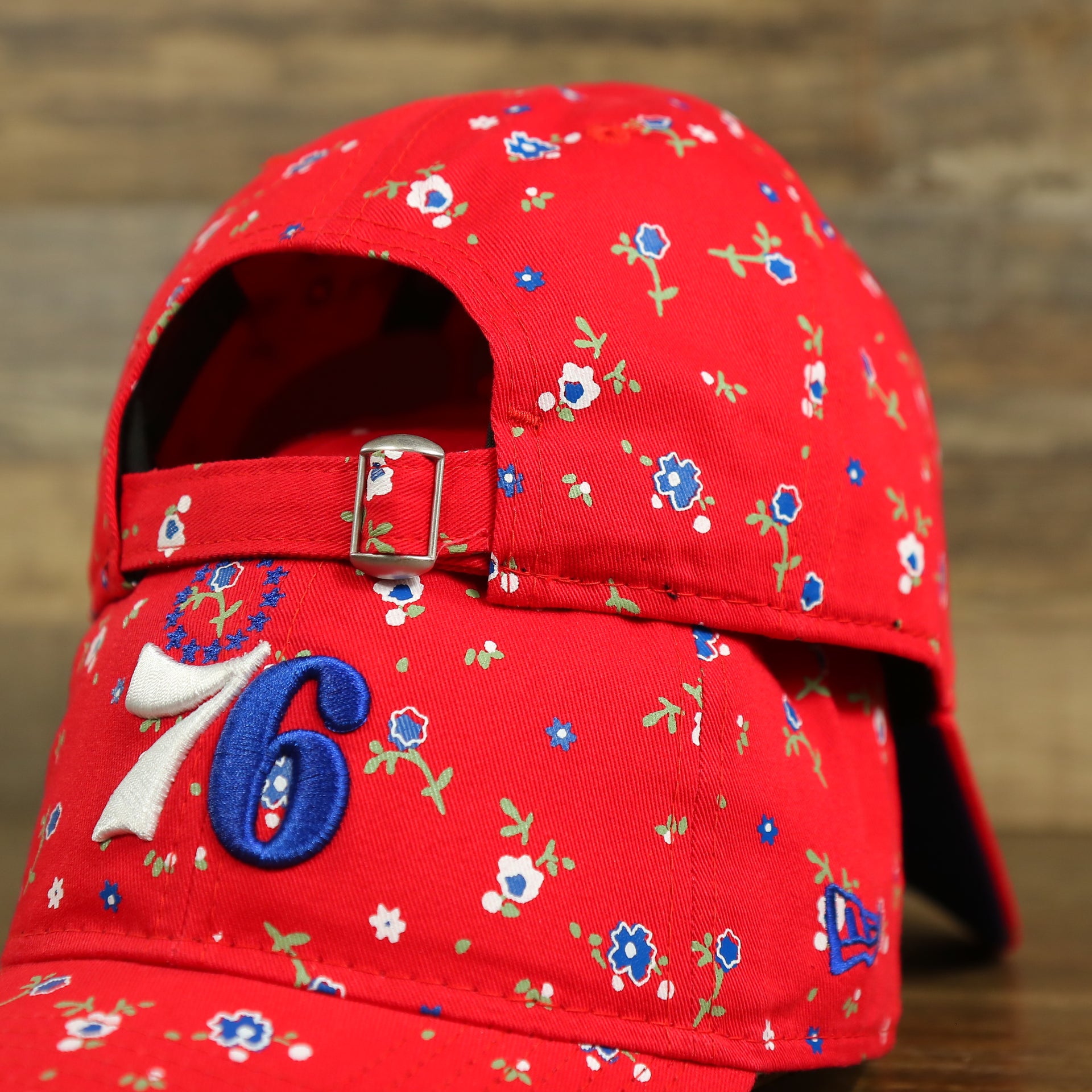 micro flower pattern on the Philadelphia 76ers Ladies Floral Bloom Micro Flower Pattern 9Twenty Dad Hat | Womens Floral 76ers Hat