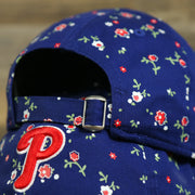 metallic buckle and adjustable strap on the Philadelphia Phillies Ladies Floral Bloom Micro Flower Pattern 9Twenty Dad Hat | Womens Floral Phillies Hat
