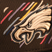 Close up of front logo for Philadelphia Eagles NFL 2021 Crucial Catch Breast Cancer Awareness 9Fifty Snapback Hat