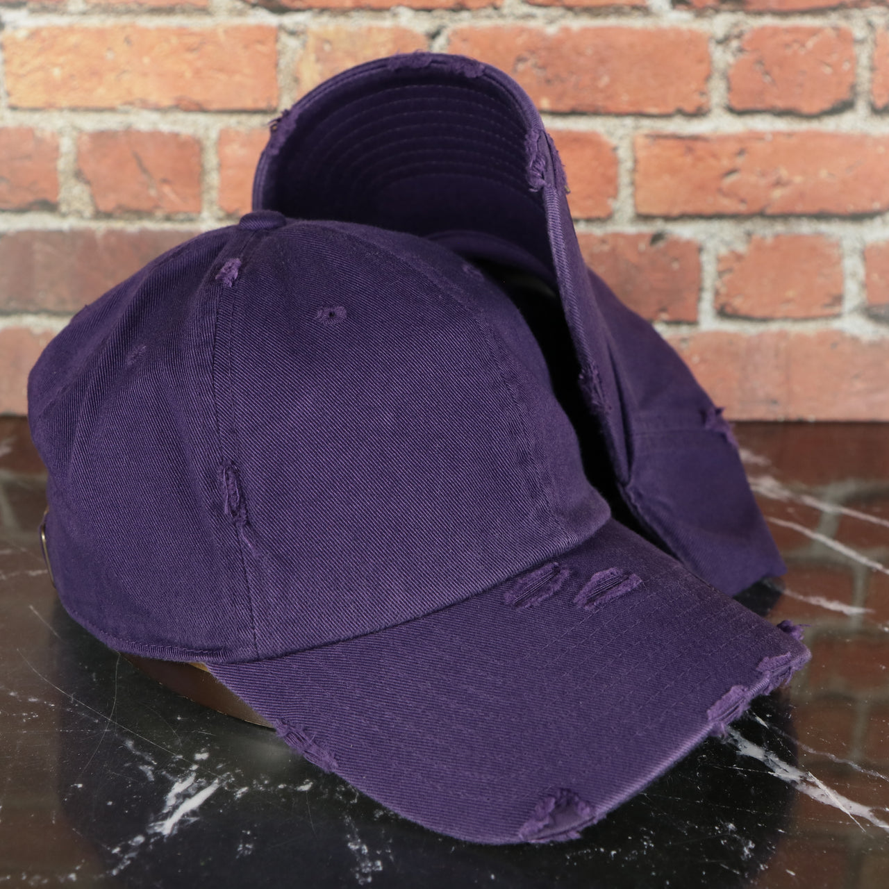 Plain Purple Distressed Dad Hat | Logo-Free Unmarked Vintage Distressed Purple Baseball Cap for Embroidery