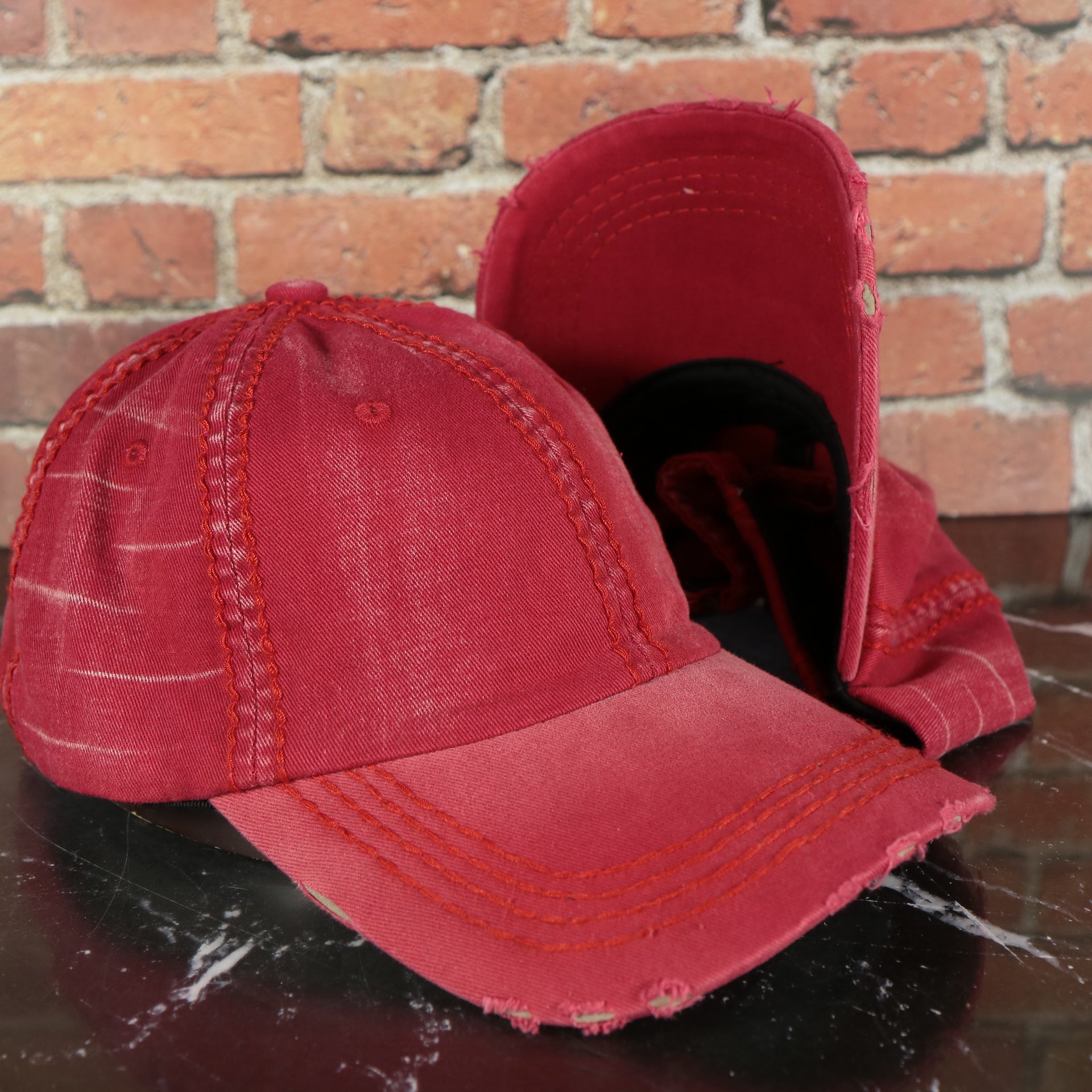 Red Washed Pigment Distressed Dad Hat