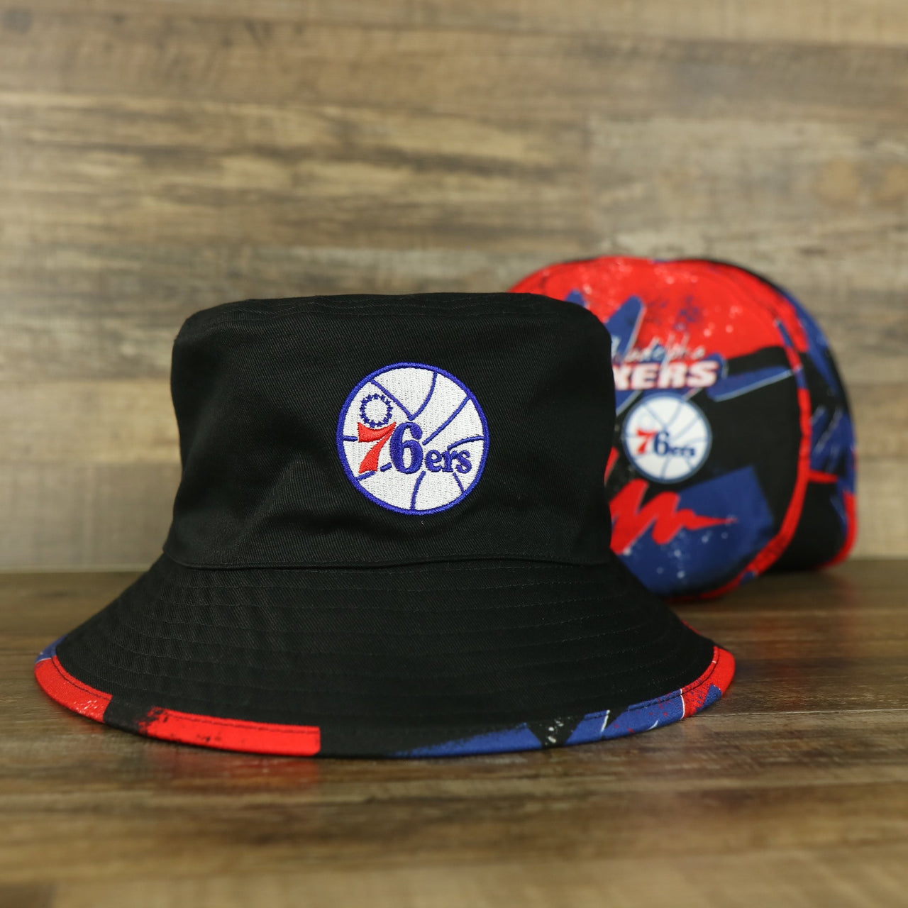 Philadelphia 76ers 90s Inspired NBA Hyper Mitchell and Ness Reversible Bucket Hat