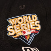 A close up of shot of the 2009 World Series Side Patch embroidered on the wearer's left of the New York Yankees Derek Jeter All Over World Series Side Patch 59Fifty Fitted Cap