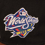 Close up of the 1999 World Series Side Patch embroidered on the wearer's back right of the New York Yankees Derek Jeter All Over World Series Side Patch 59Fifty Fitted Cap
