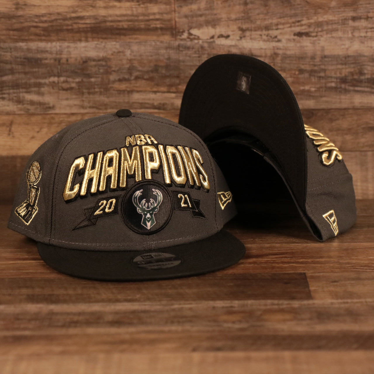 The Milwaukee Bucks 2021 NBA Champions Trophy Locker Room 9Fifty Snapback Hat