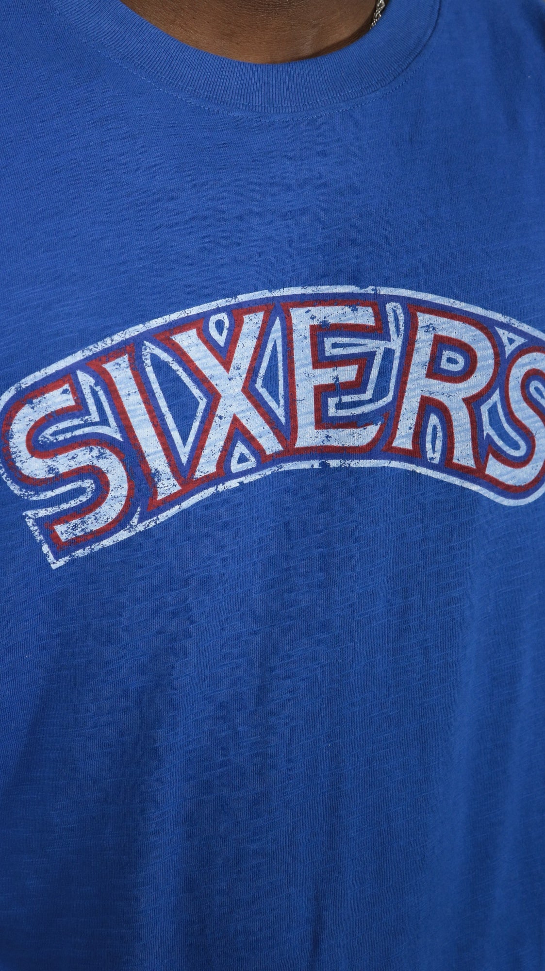 sixers wordmark Philadelphia 76ers "Sixers" Wordmark Hardwood Classics Legendary Slub Tee | Royal T-shirt