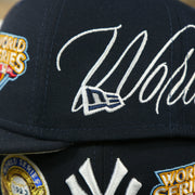 new era logo on the New York Yankees Cooperstown All Over Side Patch "Historic Champs" Gray UV 59Fifty Fitted Cap | Navy 59Fifty Fitted Cap