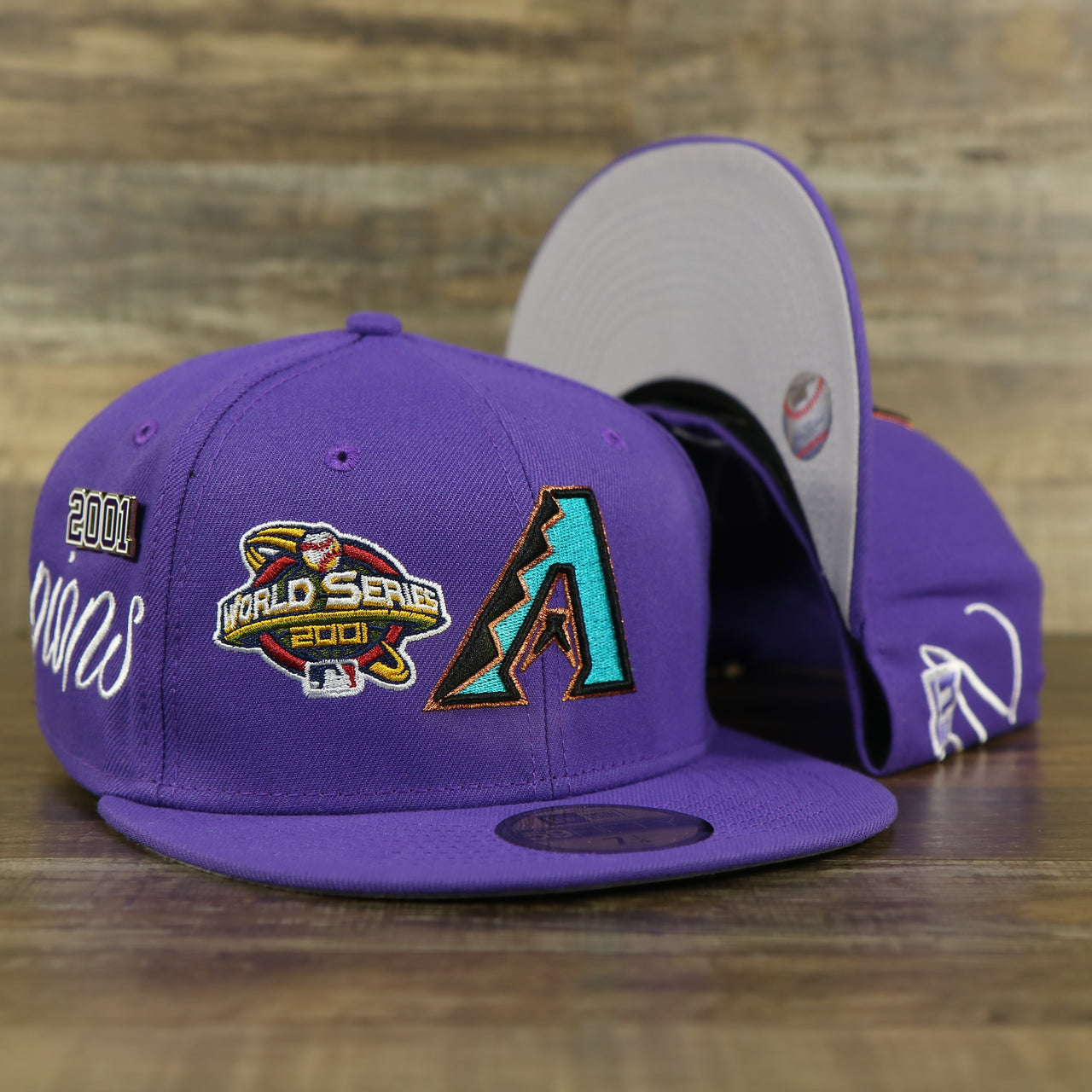 Arizona Diamondbacks Cooperstown All Over Side Patch "Historic Champs" Gray UV 59Fifty Fitted Cap | Purple 59Fifty Fitted Cap