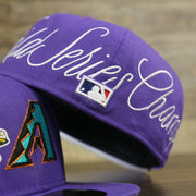 MLB batterman logo on the Arizona Diamondbacks Cooperstown All Over Side Patch "Historic Champs" Gray UV 59Fifty Fitted Cap | Purple 59Fifty Fitted Cap