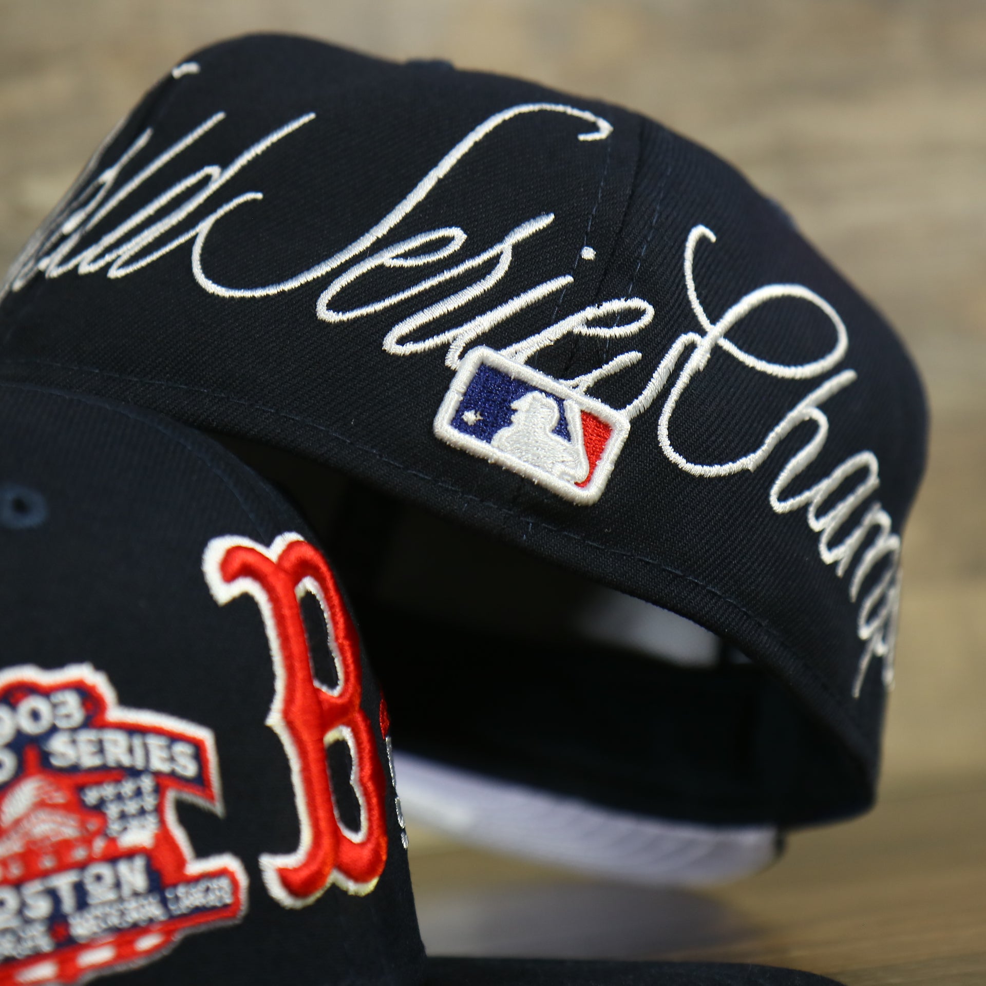 MLB batterman logo on the Boston Red Sox Cooperstown All Over Side Patch "Historic Champs" Gray UV 59Fifty Fitted Cap | Navy 59Fifty Fitted Cap