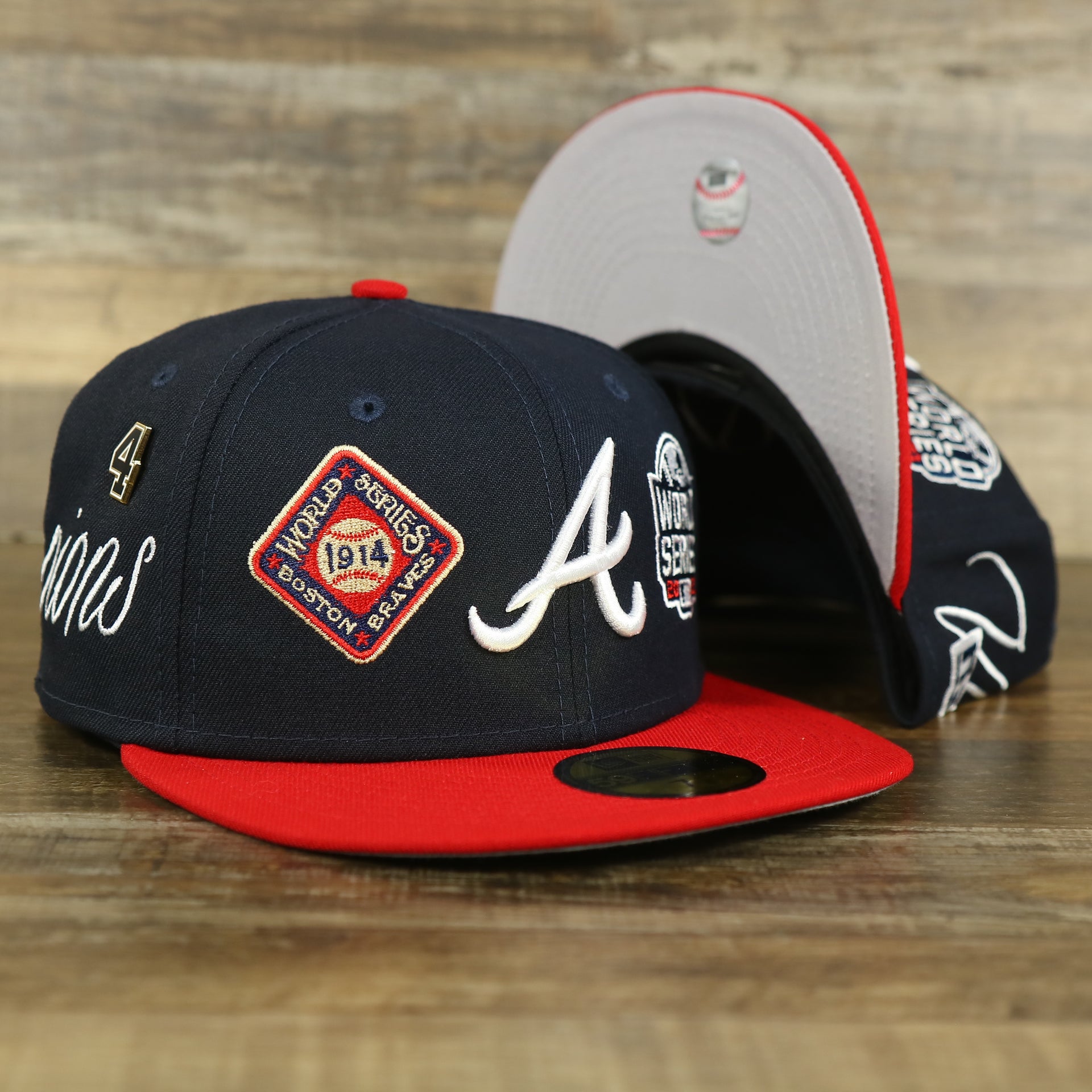 Atlanta Braves Cooperstown All Over Side Patch "Historic Champs" Gray UV 59Fifty Fitted Cap | Navy 59Fifty Fitted Cap
