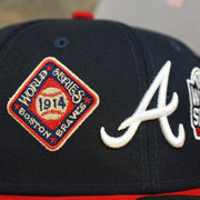 1914 world series patch on the Atlanta Braves Cooperstown All Over Side Patch "Historic Champs" Gray UV 59Fifty Fitted Cap | Navy 59Fifty Fitted Cap